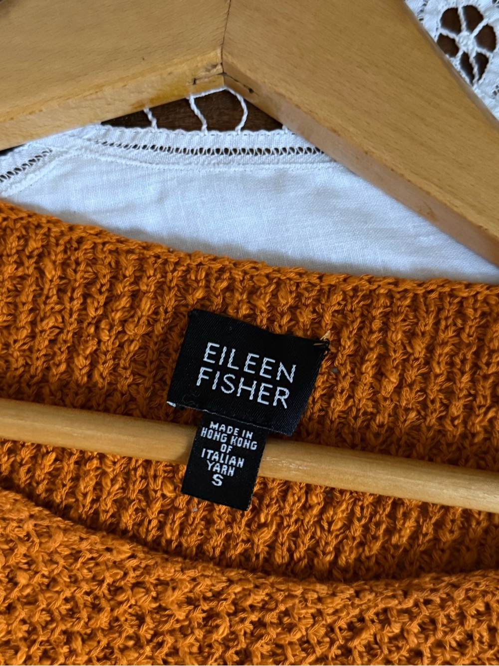 Eileen Fisher Sweater Small Burnt Orange Textured Cotton Italian Yarn Knit Fall - Picture 8 of 9